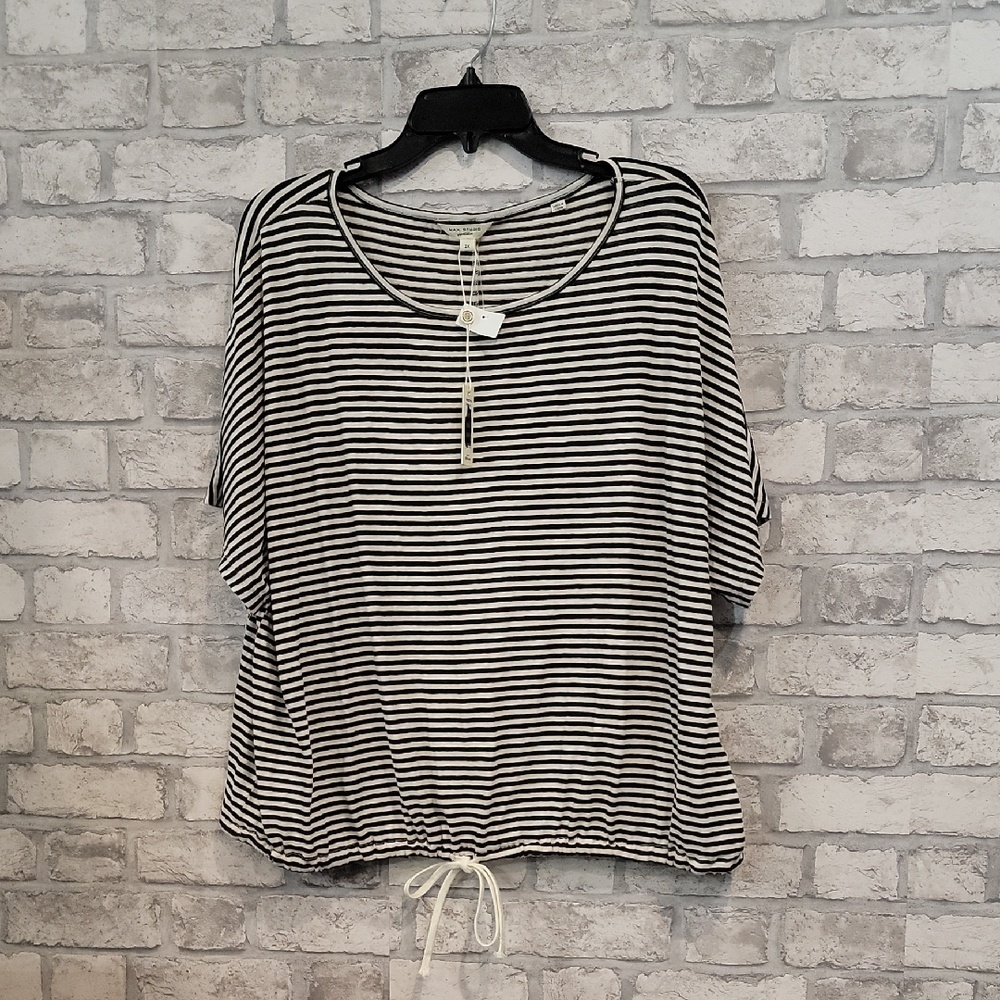 Max Studios London NWT  2x Striped Black & White Women's Top Drawstring Waist